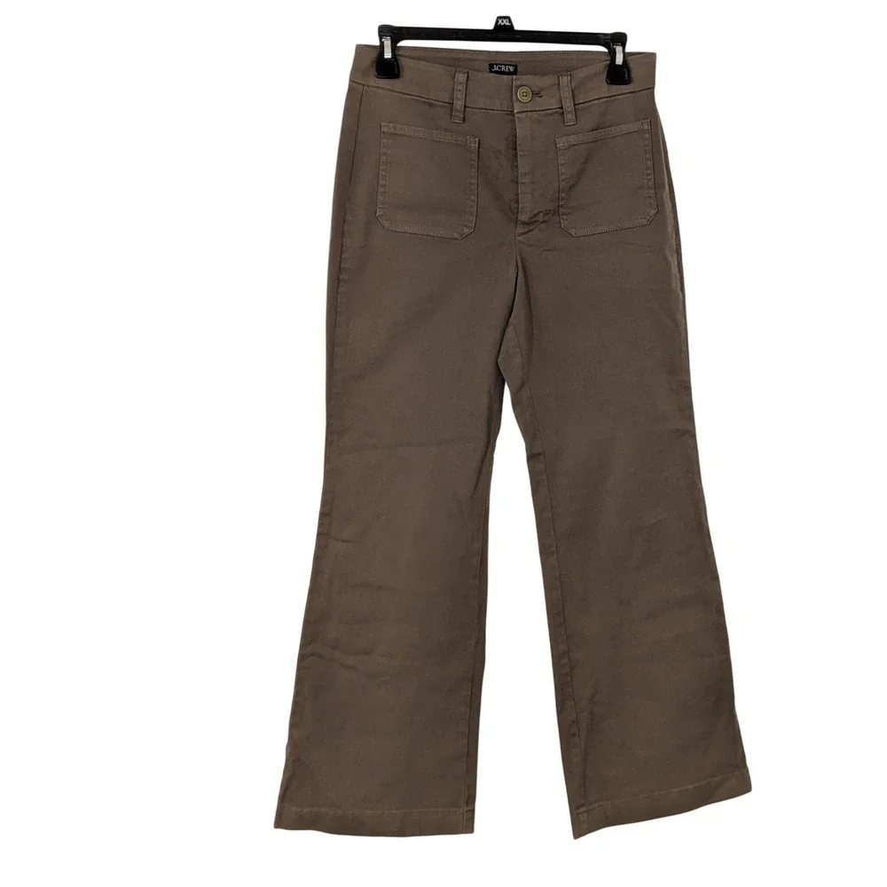 J.Crew Charley Kick Out Crop High Rise Wide Leg Pants Olive Green Size  26 NWOT